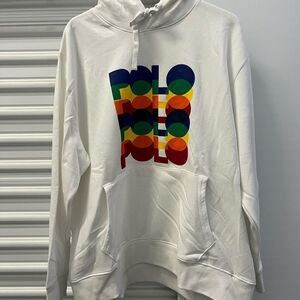 Ralph Lauren Men's White Hoodie with Colorful Logo NEW